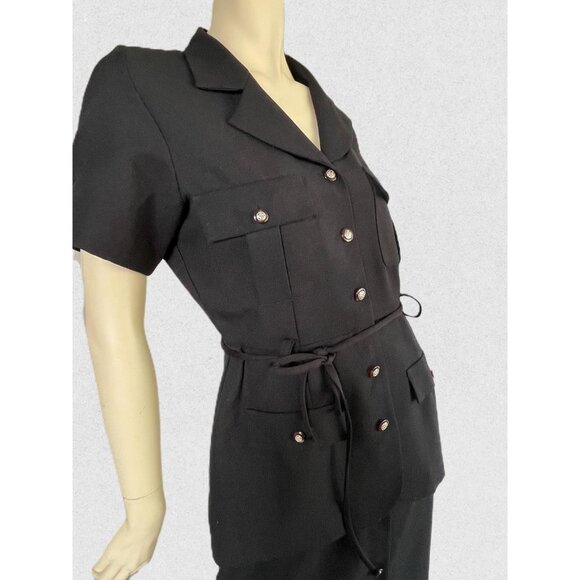 1980s Black Dress, Size L, Midi-Length Button Down Dress by V.I.P. Petites - Picture 7 of 11